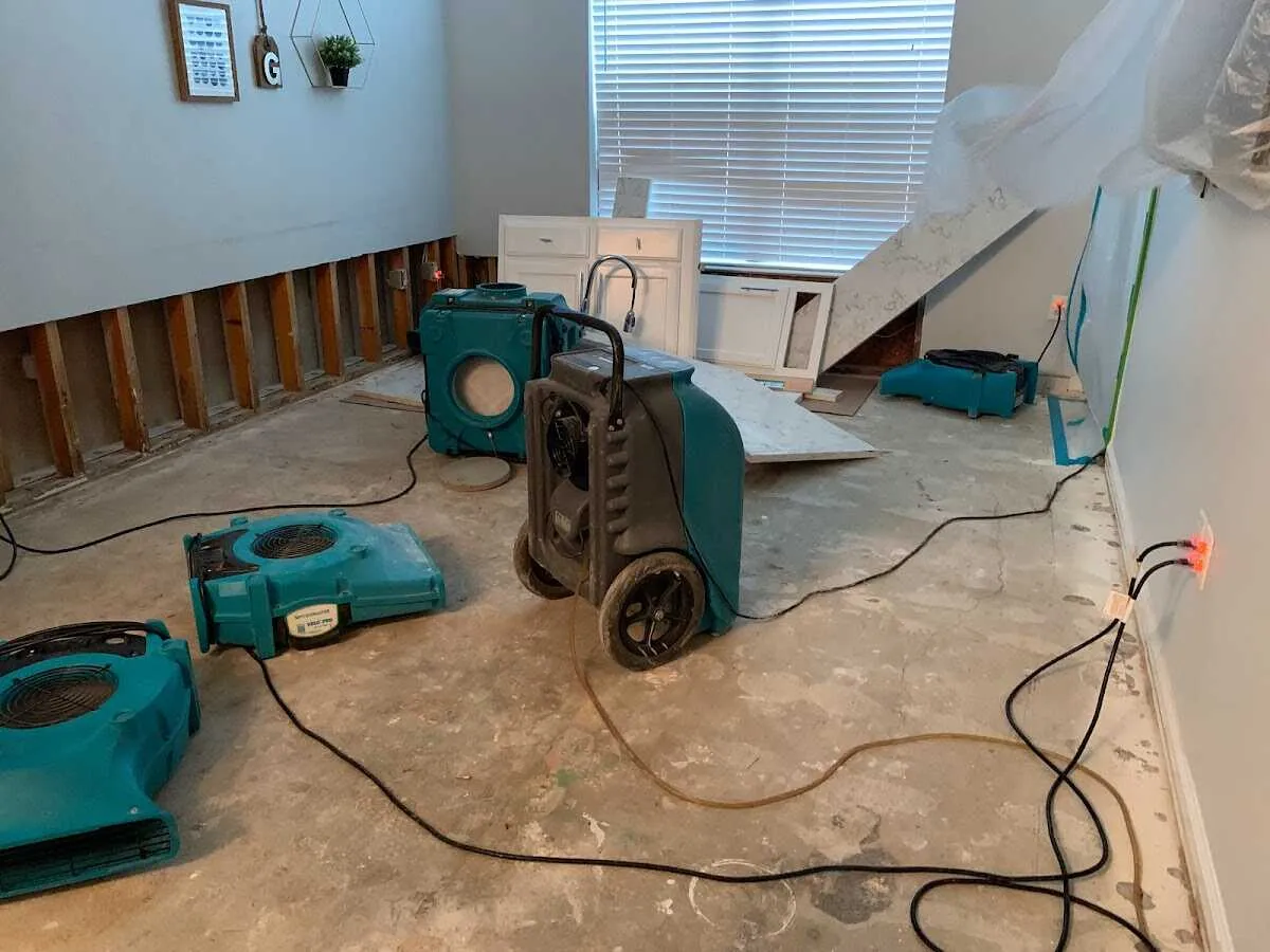 Dehumidifier in flood-cut room for Water Damage Restoration in Coal City